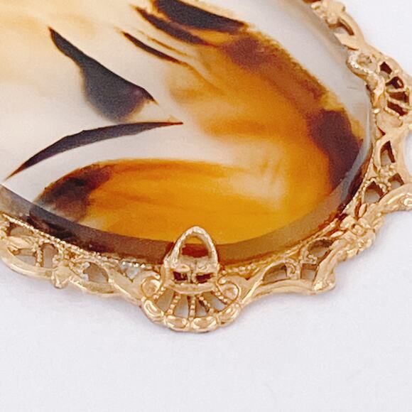 Vintage 1940s 12K Gold Filled Bow Brooch Gemstone Cabochon Mid Century Pin - Picture 12 of 14